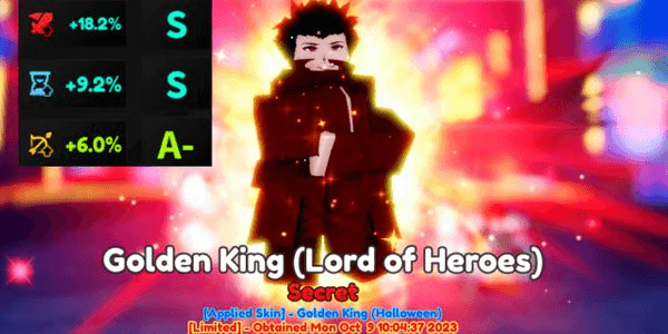 Gambar Product Golden King (Lord Of Heroes) / Gilgamesh Evo | Stats (S / S / A-) - Anime Adventure RBL