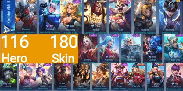 Gambar Product COLLECTOR KHUFRA NATALIA SEIYA BADANG LIMIT VEXANA VALENTINE FANNY LB TIGREAL EPIC GATOTKACA YSS FREYA MOSKOV NANA CYCLOPS ETC CHEAP ACCOUNT (#274)