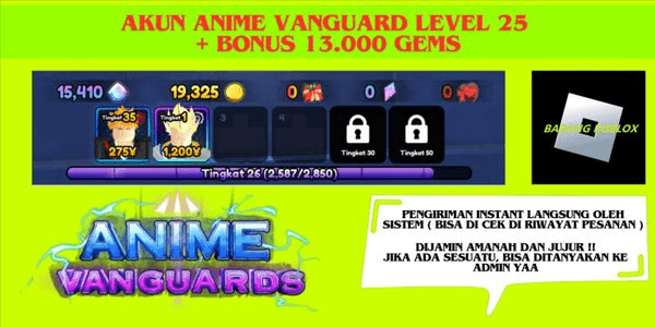 Gambar Product Akun Anime Vanguard Level 25 + Bonus 13.000 Gems