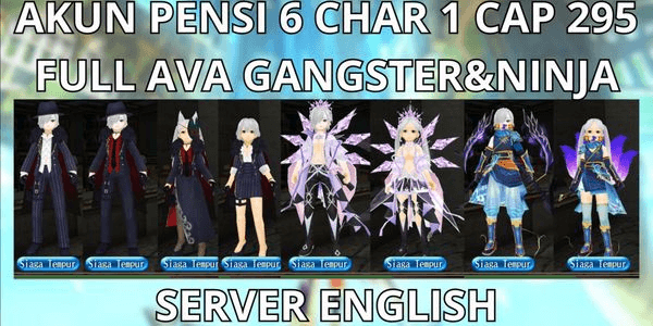 Gambar Product AKUN PENSI 6 CHAR 1 CAP MAX LVL 295, 2 CHAR HIGH LVL, SERVER ENGLISH FULL AVA SET GANGSTER+HIGH PP, NO MOD, ANTI HACKBACK, SUPER MURMER