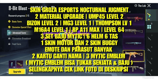 Gambar Product SKIN GROZA ESPORTS NOCTURNAL JUDGMENT 2 MATERIAL UPGRADE | UMP45 LEVEL 2 BIZON LEVEL 2 | MG3 LEVEL