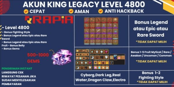 Gambar Product Akun King Legacy Level Max - 500-1000 Gems