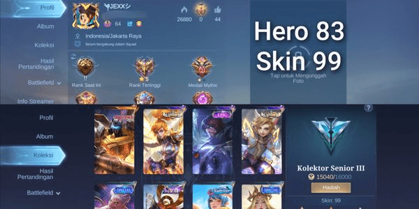 Gambar Product Mobile Legend Account (Sultan, Hero + Many Skins)