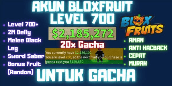 Gambar Product Akun Bloxfruit Level 700+ 2M Money