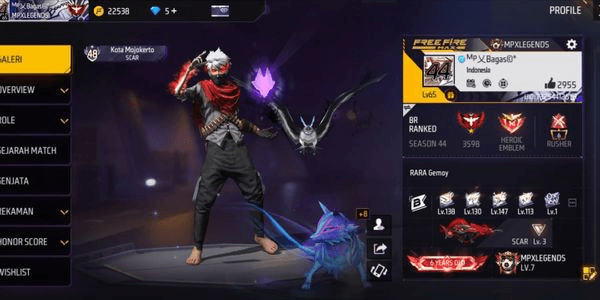 Gambar Product AKUN FF, OTW LEVEL MAX SCAR EVO, LEVEL 65, SKIN SG2 MAMBA