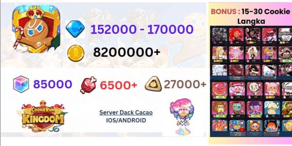 Gambar Product Akun Gacha Server Dark Cacao [Crystal 152.000 – 170.000 +  Rainbow Cubs 85.000+ Choco Chalks 27.000+ + Coin 8M+ | Bonus 15-30 Cookie]