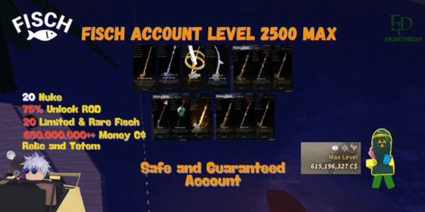 Gambar Product Fisch | Account Level 2500 Max | 20 Nuke + 80% Rod Opened + 650M++ C$ | Limited Account For Collector - Fast Delivery