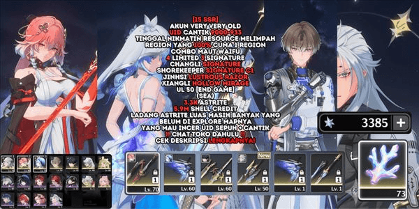 Gambar Product [15 SSR][4 LIMIT 3 SIGNATURE][3.3K ASTRITE]SHOREKEEPER SIGNC1+CHANGLI SIGN+JINHSI+XIANGLI+CALCHAROC1+VERINA+JIANXIN+LINGYANG+ENCORE+CEK DESC![SEA]#275