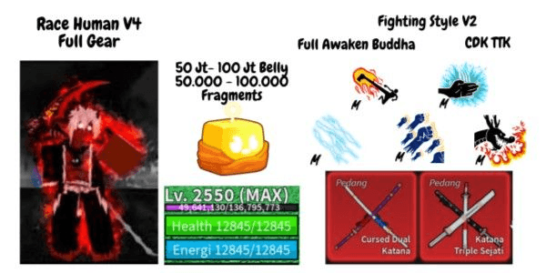 Gambar Product Blox Fruit Race Human V4 Full Gear T10 (Awakening) Account (MAX Level)