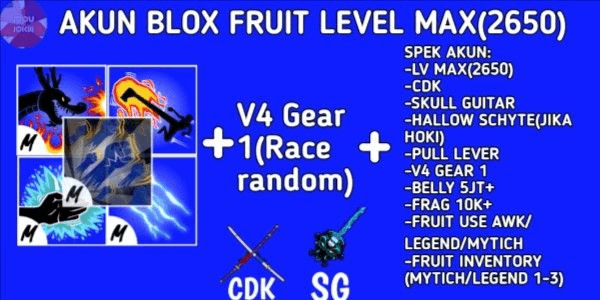 Gambar Product Max Level Blox Fruits Account + Cdk + god human + pull lever + v4
