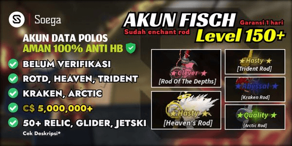 Gambar Product AKUN FISCH LEVEL 150+ (ROTD + Heaven + Trident) sudah enchant | FISCH RBL