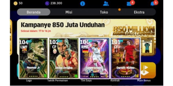 Gambar Product Akun Crossing isi Neymar Jr. (104) + Drogba (102) + Gnabry (100) + D. Nunez Sundulan GG (101)