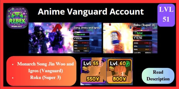 Gambar Product Account Monarch Sung Jin Woo and Igros (Vanguard), Roku (Super 3), Ragnaw, VIP, ETC | Anime Vanguard  

(Note: The text is already in , so no translation is needed.)