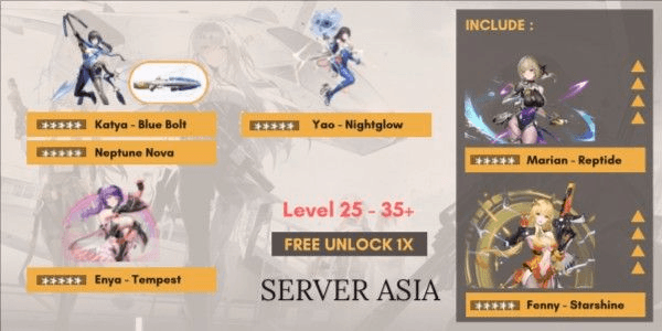 Gambar Product Akun Katya (Blue Bolt) + Neptune Nova, Enya (Tempest) & Yao (Nightglow) [ASIA]
