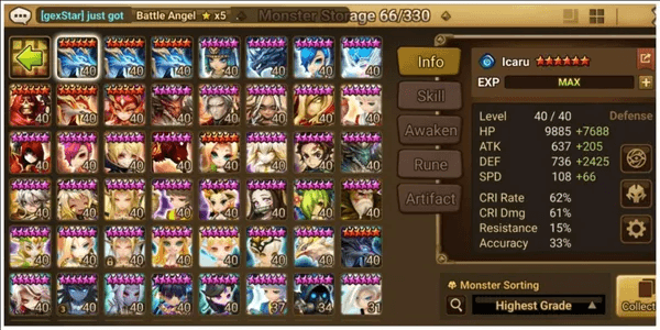 #SW404: Untouch 11th ANNIV [GLOBAL] LD Nat5 Oberon+Transmog | Best SPD +200, R5, Tricaru | Woosa SPD +155, Ethna, Verad | 65 Monster *6