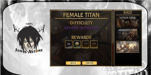 Gambar Product Carry Female Raid Severe | Max Build/Free Stun | Attack On Titan Revolution [AOTR]