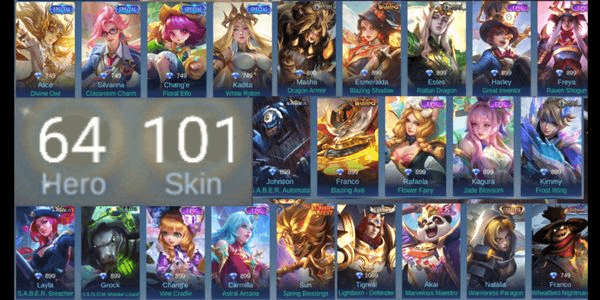 Gambar Product (788) Cheap GG Mobile Legend Account ( Many Heroes + Skins )