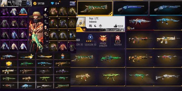 Gambar Product FREE FIRE ACCOUNT VAULT 330 WEAPONS 354 GG CHEAP OP [SG EMERALD POWER]