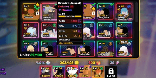 Gambar Product Monarch Dante godly stat + Gojo clean account 13+ Anime Vanguards
