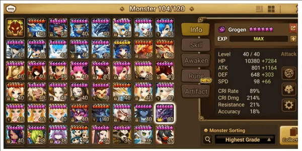 #SW414 [GLOBAL] LD Nat5 Dragon/Grogen+ 2 Transmog | Arena F2, R5, Best SPD +143 | Verad, Tiana, Wind Nezuko, Rica | 54 *6