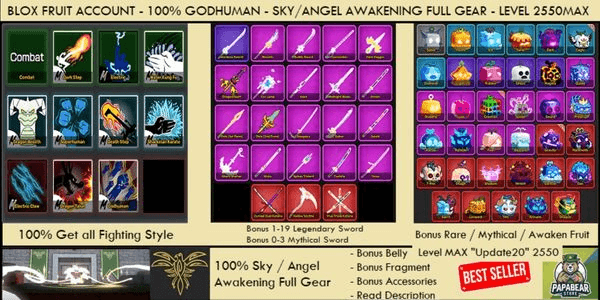 Gambar Product Blox Fruit Account - MAX Level - Race SKY V4 Full Gear T10 - Lots of Bonuses