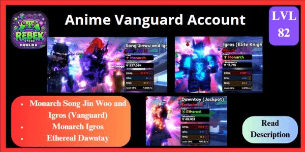 Gambar Product Account Monarch Song Jin Woo and Igros (Vanguard), Monarch Igros, Ethereal Dawntay, ETC | Anime Vanguard
