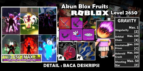 Gambar Product Blox Fruit Account Sanguine Art 6 Race V4 Full Gear T10 Shark Anchor CDK Full Skill Gravity Fruits
