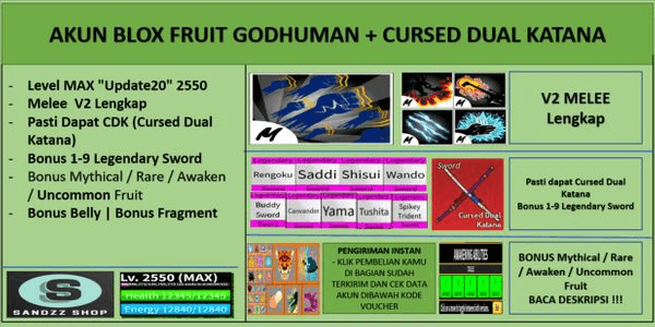 Gambar Product Blox Fruit Account GODHUMAN+CURSED DUAL KATANA [Level MAX] [DATPOL]
