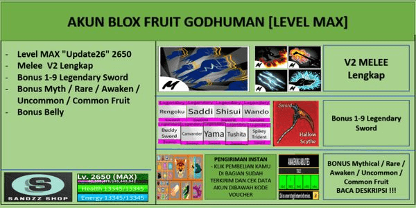 Gambar Product Blox Fruit GODHUMAN Account [MAX Level] [Datpol] [Not Verified]