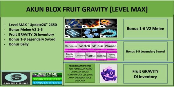 Gambar Product Akun Blox Fruit Gravity [Level MAX]