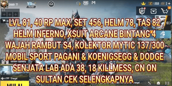 Gambar Product SULTAN MAXX ACCOUNT PUBG MOBILE MANY SKINS