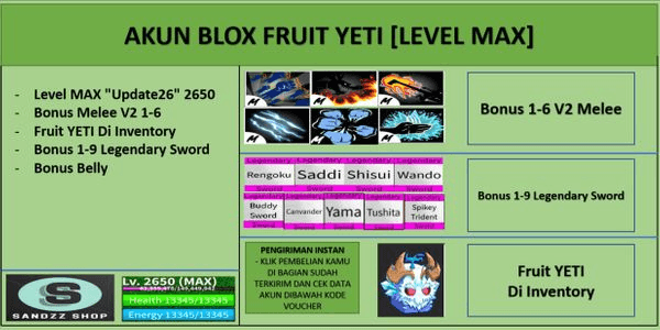 Gambar Product Akun Blox Fruit Yeti [Level MAX]