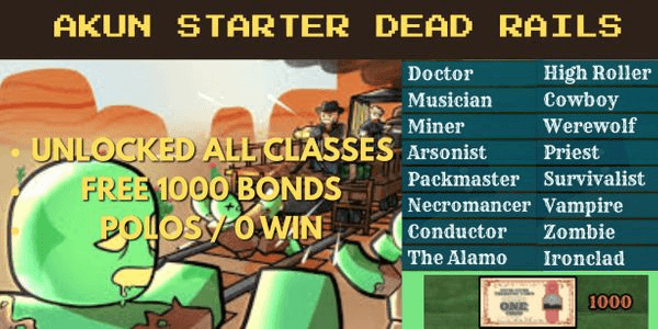 Gambar Product Akun Starter Dead Rails - Unlocked Classes + 1000 Bonds