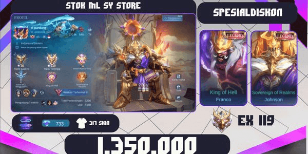 Gambar Product ACCOUNT 2 LEGENDS EX IMMORTAL GG | MONTOON | MOBILE LEGENDS