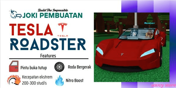 Gambar Product Tesla Roadster Build (Custom Build Service) | Build A Boat For Treasure RBL