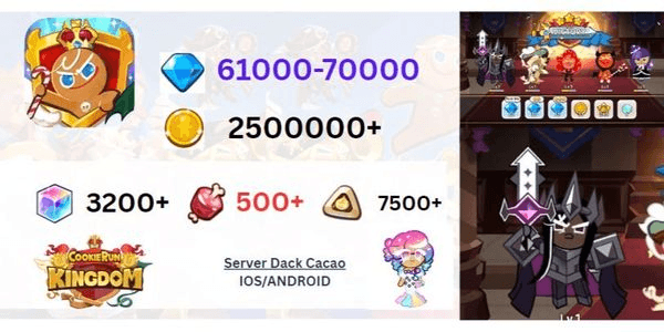 Gambar Product Akun Gacha Server Dark Cacao  [Crystal 61.000 – 70.000 + Choco Chlask 7.500 + Coin 2M+ Legend Cookie Dark Choco]
