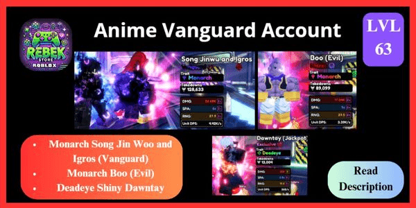 Gambar Product Account Monarch Song Jin Woo and Igros (Vanguard), Monarch Boo (Evil), Shiny Dawntay, VIP, Premium Pass, ETC | Anime Vanguard