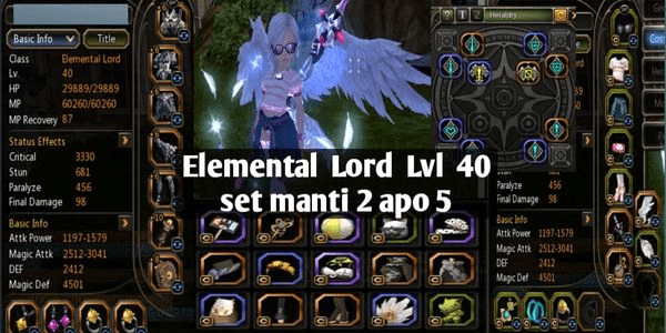 Gambar Product Account Server Geraint Elemental Lord lvl 40 half-complete set armor apo weapon manti+ wings noble cygnus