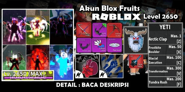 Gambar Product Akun Blox Fruit Sanguine Art 6 Race V4 Full Gear T10 Shark Anchor CDK Hallowscythe Skull Guitar Full Skill Yeti Fruits