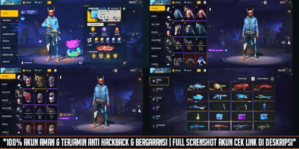 Gambar Product Akun Freefire Vault 725 | S1 On | Evo 5 & Max 3 | Bundle Cobra & Boyyah Day | Blue & Yellow Effect Angel Pants | Cepcil Pants | Jordan Shoes