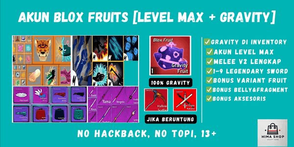 Gambar Product MAX LEVEL ACCOUNT + GRAVITY FRUIT IN INVENTORY | BLOX FRUIT