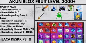 AKUN BLOX FRUIT LEVEL 2000+ BONUS FRUIT & ACCESSORIES