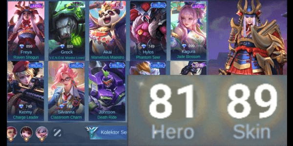 Gambar Product (783) Cheap GG Mobile Legend Account (Many Heroes + Skins)