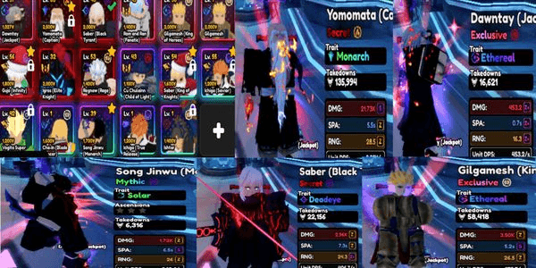 Gambar Product Akun Unit Yamamoto Evo Monarch, Gilgamesh Evo Eteral, Secret Saber Evo Deadeye, Dawntay Evo Eteral, Sjw Evo Solar, Ragna Evo Solar