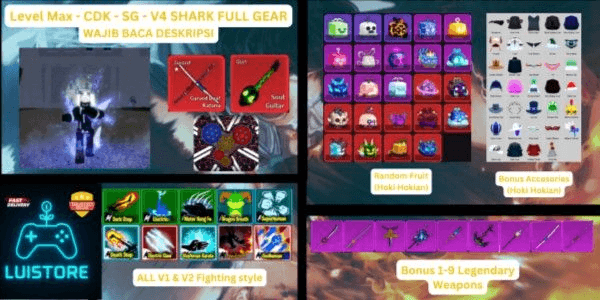 Gambar Product Blox Fruit Account Max Level - CDK - SG - SHARK V4 FULL GEAR