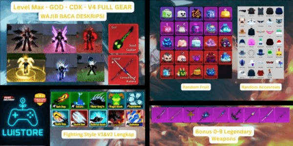 Gambar Product Akun Blox Fruit Level Max - CDK - RACE V4 FULL GEAR