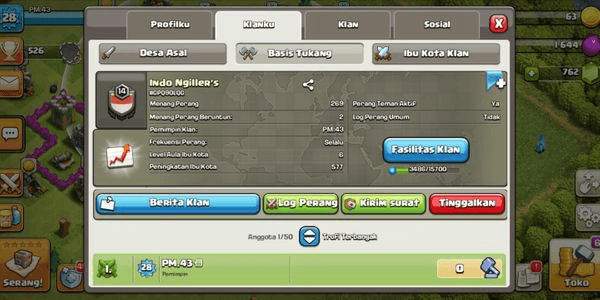 Gambar Product Clan Level 14 - Nick Indo Ingiller's - Capitall Hall Level 6 - War Klan Nominus Menang Melulu