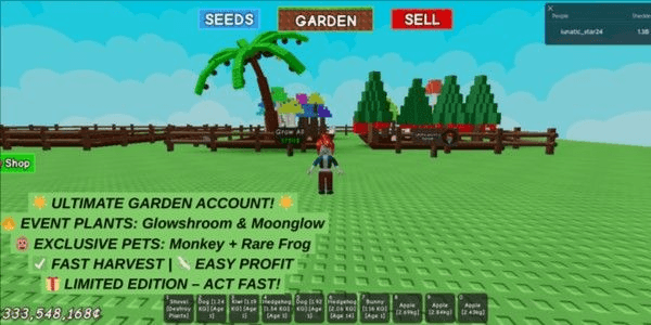 Gambar Product [-35%] Grow a Garden Rare Account Event | Glowshroom + Moonglow + Exotic Pet