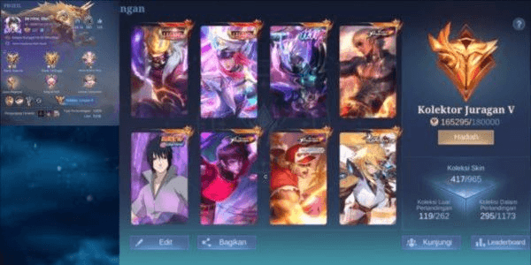 Gambar Product Account assassin Collector Boss V - Skin Sasuke, legend Franco Freya, aspirant Ruby Angela Lesley, KOF Gusion Paquito