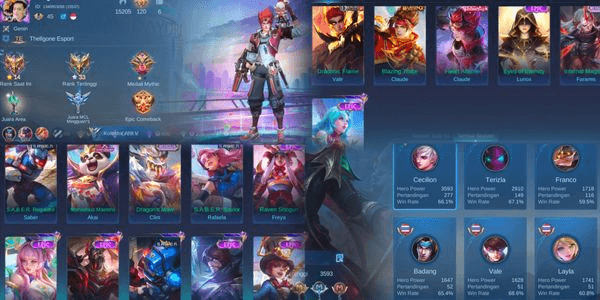 Gambar Product Account Very Cheap Skin 109 Hero 86 Emblem Allmax Valentine Claude, 15Epic WR GG